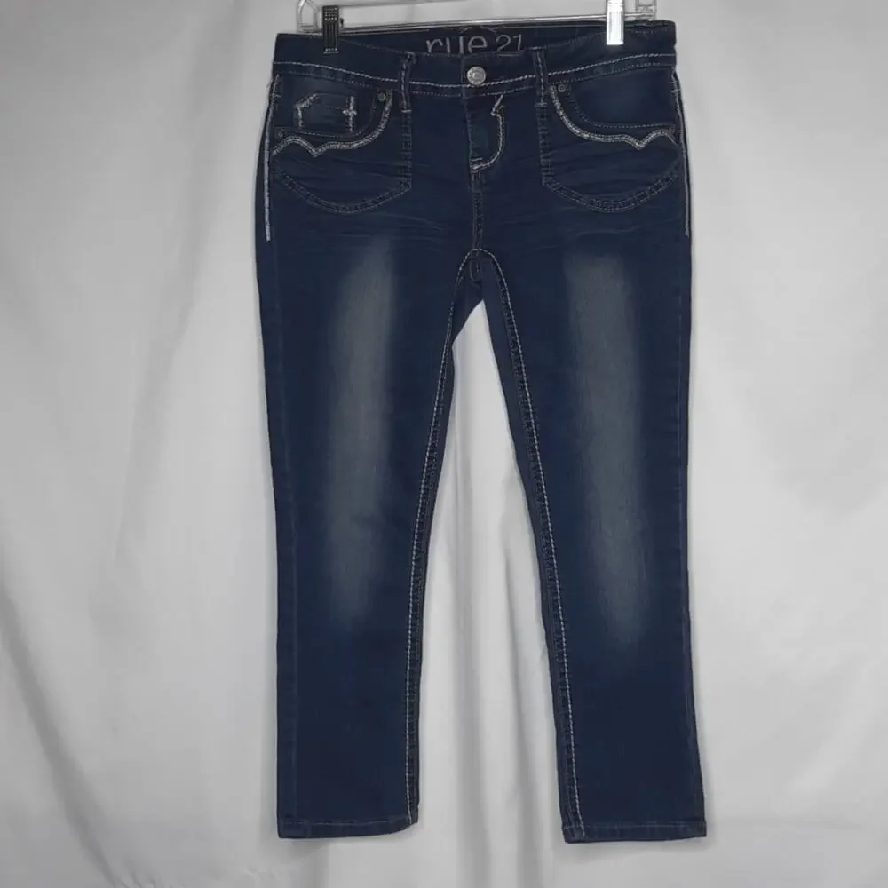 Rue 21 Women's Embroidered Distressed Cropped Jeans 5/6